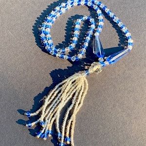 Vintage | Boho Blue Beaded Necklace With Tassels